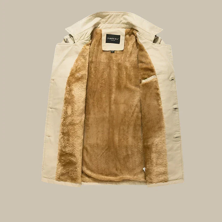 Jacob Trenchcoat Parka | Stilvoller langer eleganter Herren-Wintermantel mit Fleecefutter