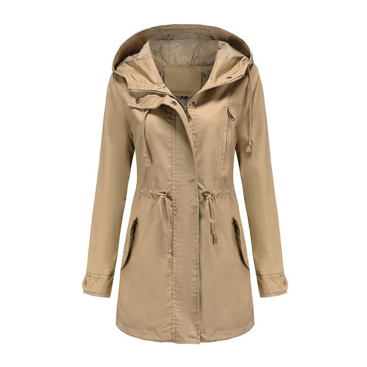 Regenjacke für den Herbst -  Wasserfeste Lange Übergangsjacke mit Kapuze für Damen