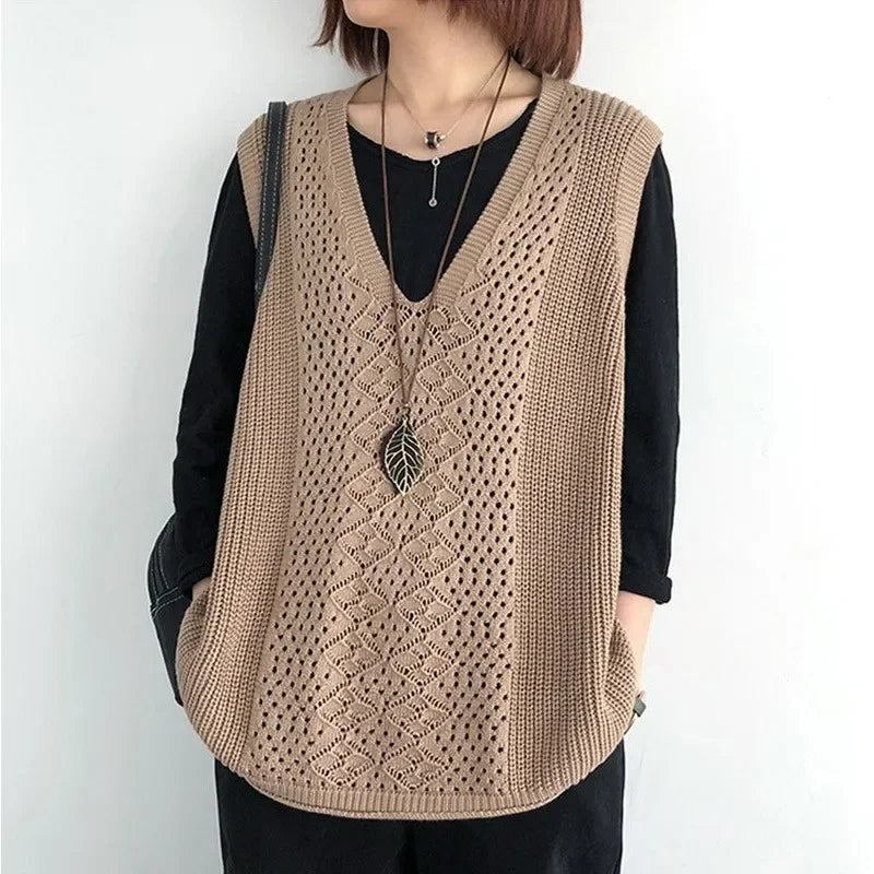 Pullunder für den Herbst - Ärmellose Lange Strickpullover mit V-Ausschnitt für Damen