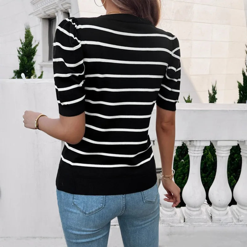 Mila T-shirt - Langarmshirt mit Puffärmeln und Streifen