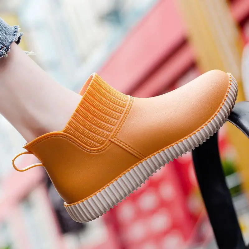 Regenstiefel für den Herbst - Wasserdichte Bequeme Ankle Gummistiefel mit Strick-Bund für Damen