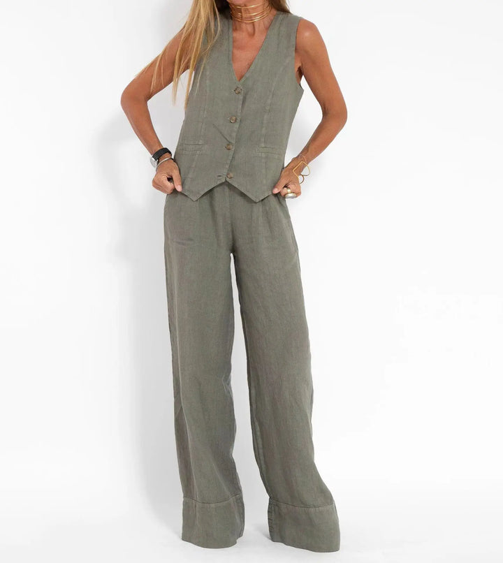 Zweiteiler für Damen - Twin Set mit Weste und Palazzo Hose für Sommer
