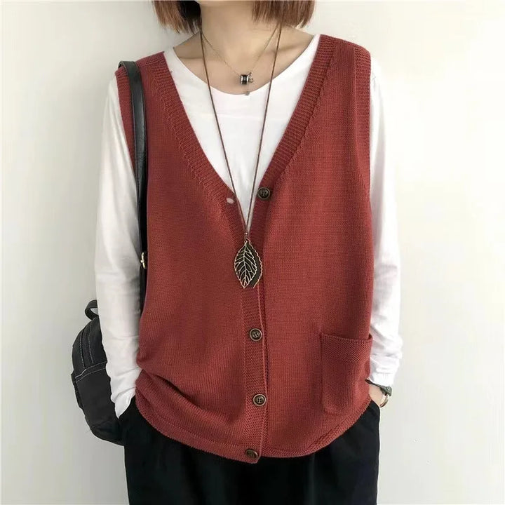 Strickweste für den Herbst - Vintage Ärmellose Strickweste mit V-Ausschnitt für Damen