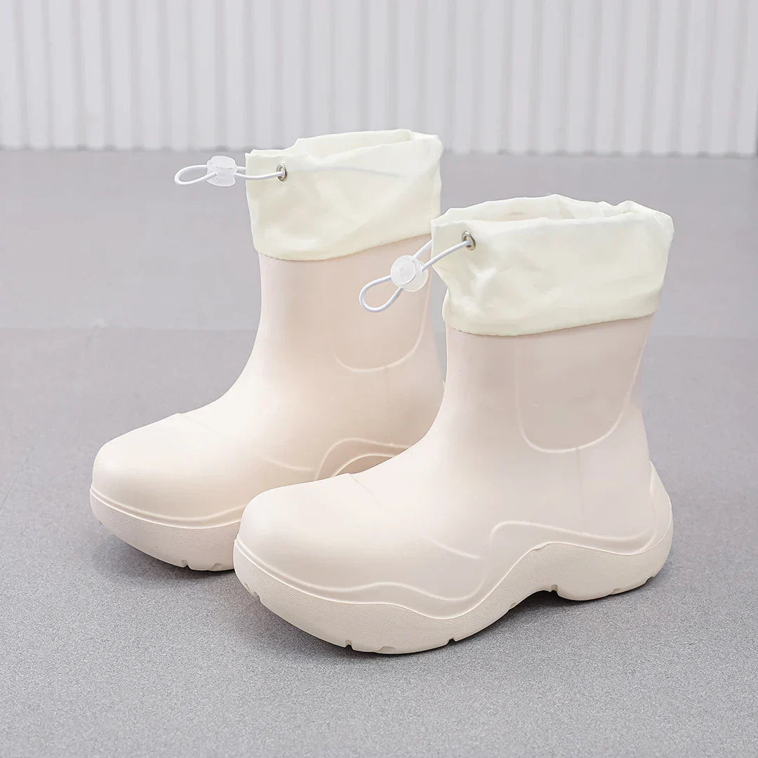 Regenstiefel für den Herbst - Wasserdichte Ankle Gummistiefel mit Strick-Design und rutschfester Sohle für Damen