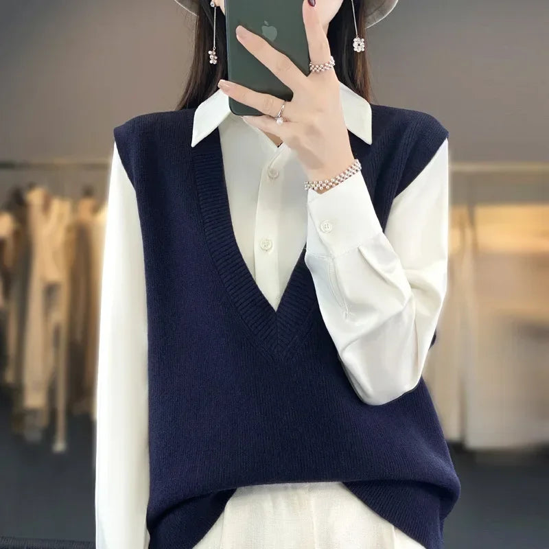 Pullunder für den Herbst - Elegante Strickpullover mit tiefem V-Ausschnitt für Damen