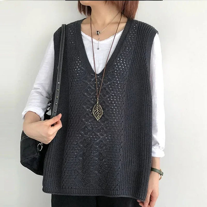 Pullunder für den Herbst - Ärmellose Lange Strickpullover mit V-Ausschnitt für Damen