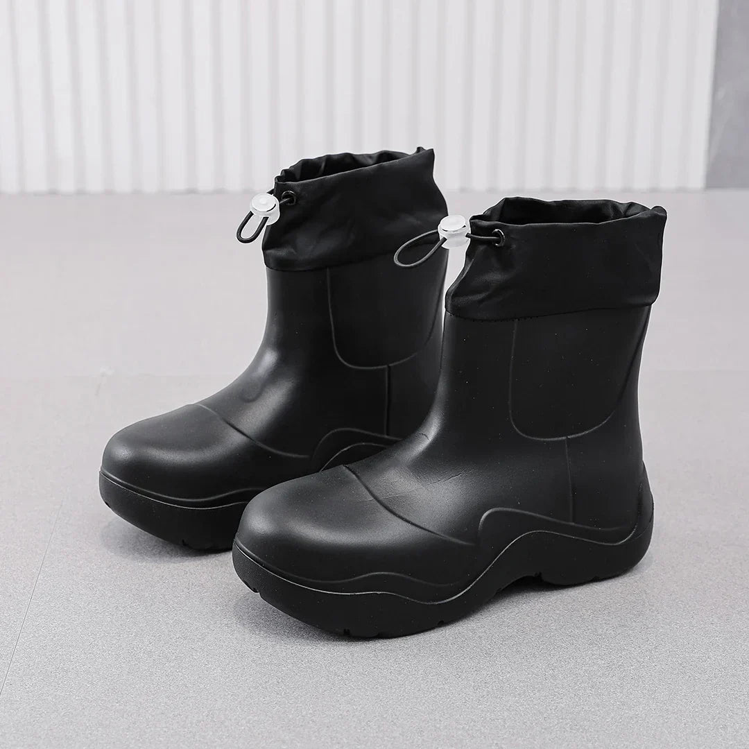 Regenstiefel für den Herbst - Wasserdichte Ankle Gummistiefel mit Strick-Design und rutschfester Sohle für Damen