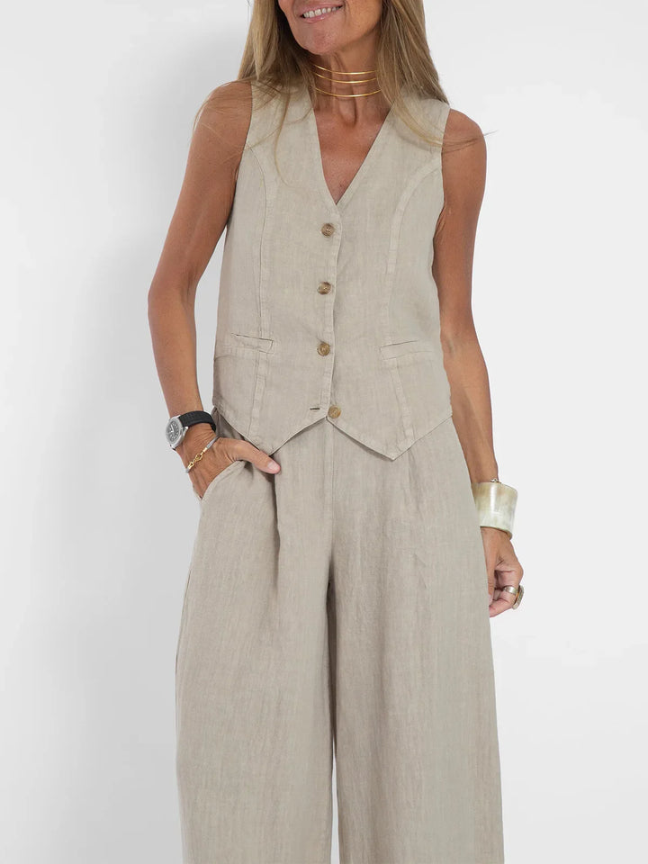 Zweiteiler für Damen - Twin Set mit Weste und Palazzo Hose für Sommer