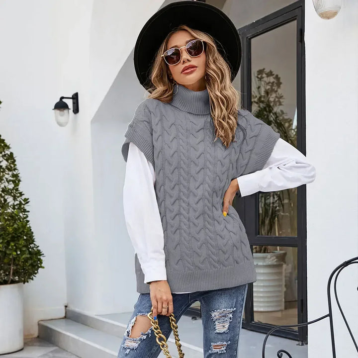 Pullunder für den Herbst - Ärmellose Rollkragenpullover mit Zopfmuster für Damen