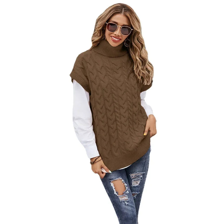 Pullunder für den Herbst - Ärmellose Rollkragenpullover mit Zopfmuster für Damen