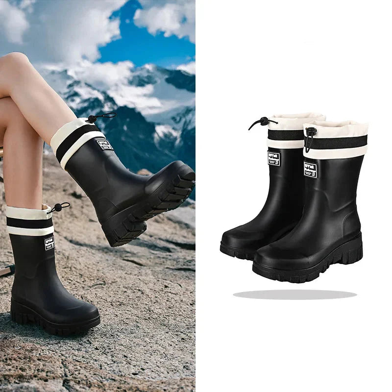 Regenstiefel für den Herbst - Retro Wasserdichte Gummistiefel mit rutschfester Sohle für Damen