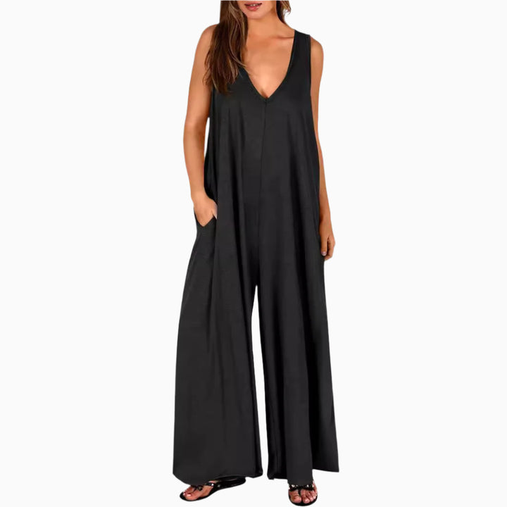 Jumpsuit für Damen - Ärmellose Palazzo Latzhose für Sommer