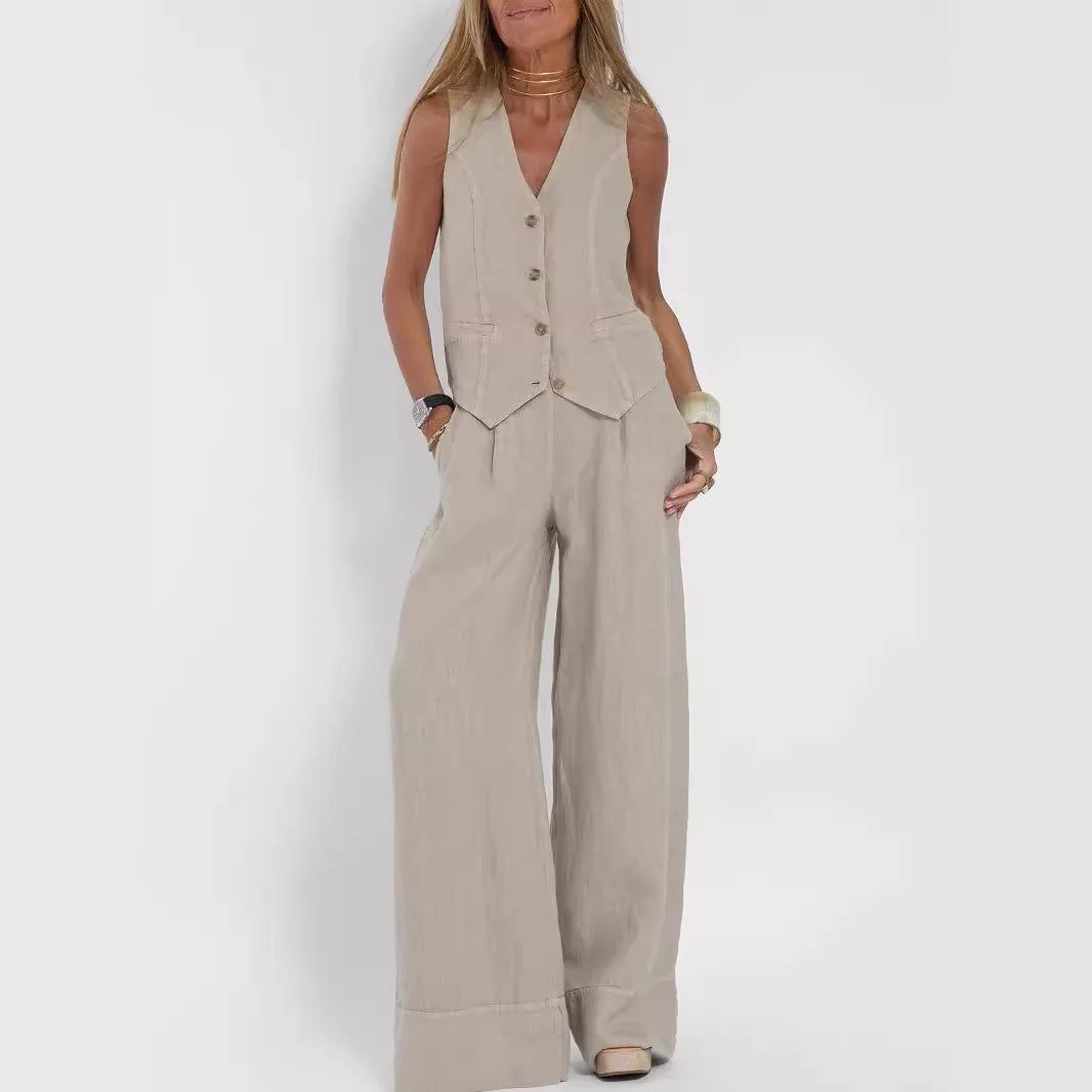 Zweiteiler für Damen - Twin Set mit Weste und Palazzo Hose für Sommer