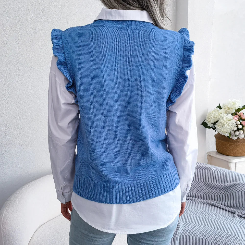 Pullunder für den Herbst - Ärmellose Strickpullover mit Zopfmuster und hohem Stehkragen für Damen