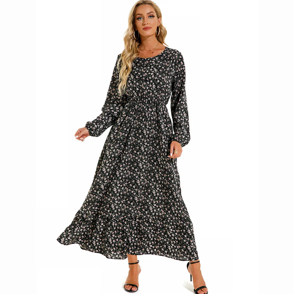 Maxikleid für Damen - Elegante Sommerkleid mit Blumenmuster und langen Ärmeln