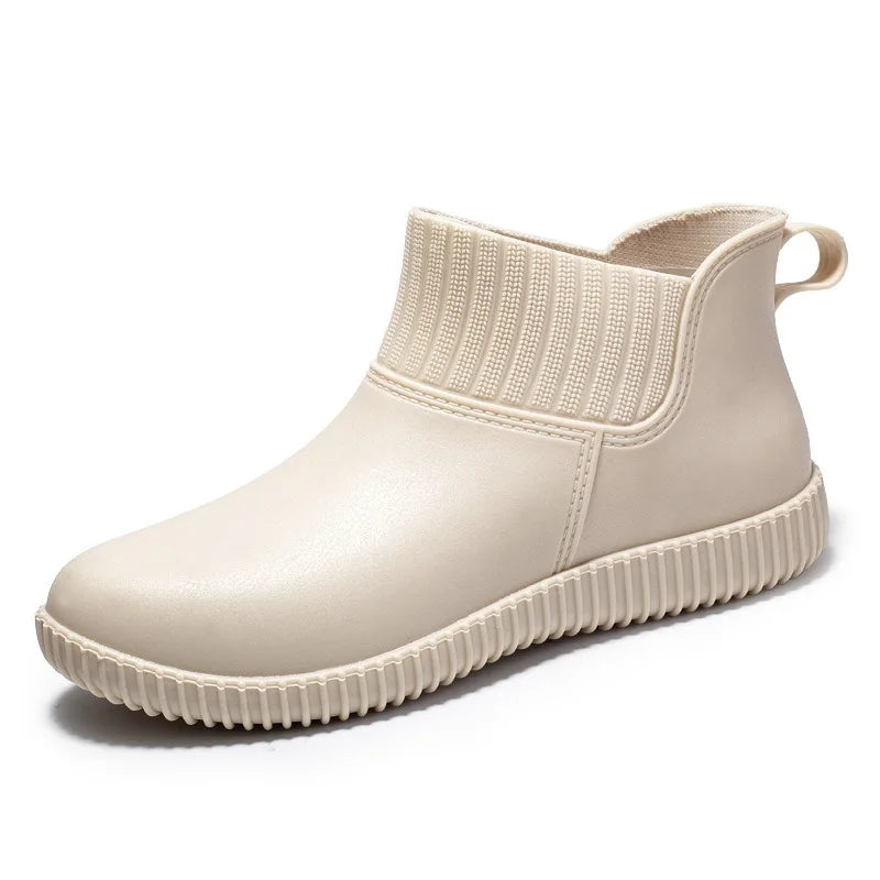 Regenstiefel für den Herbst - Wasserdichte Bequeme Ankle Gummistiefel mit Strick-Bund für Damen