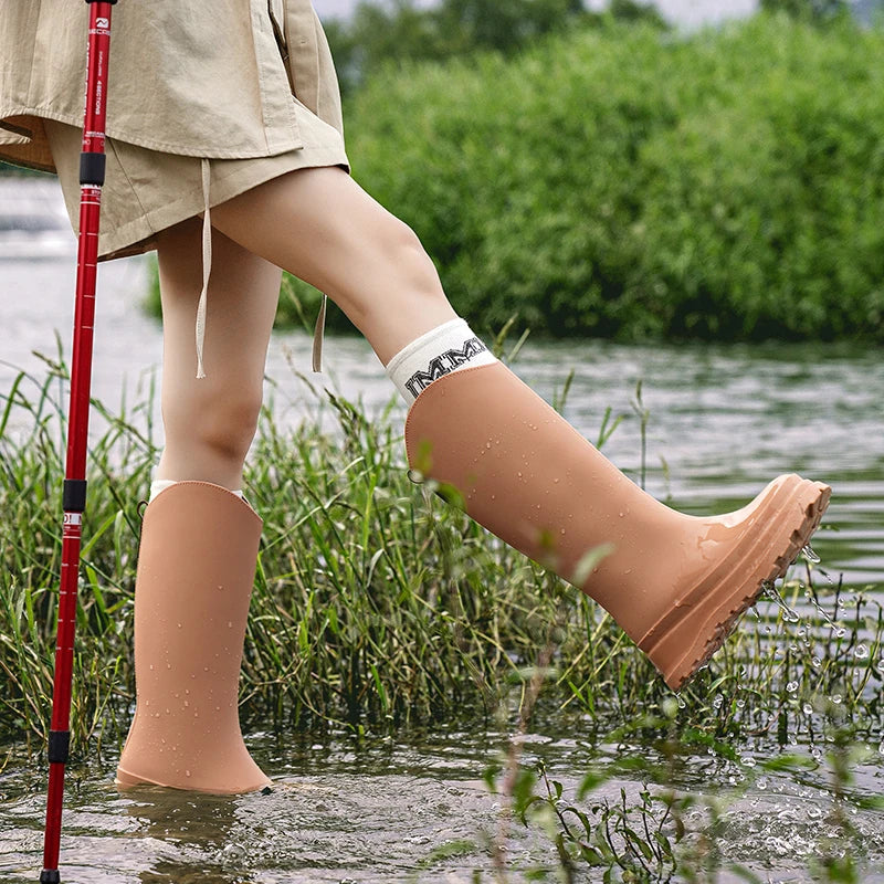 Regenstiefel für den Herbst - Wasserdichte hohe Gummistiefel mit rutschfester Komfort Sohle für Damen