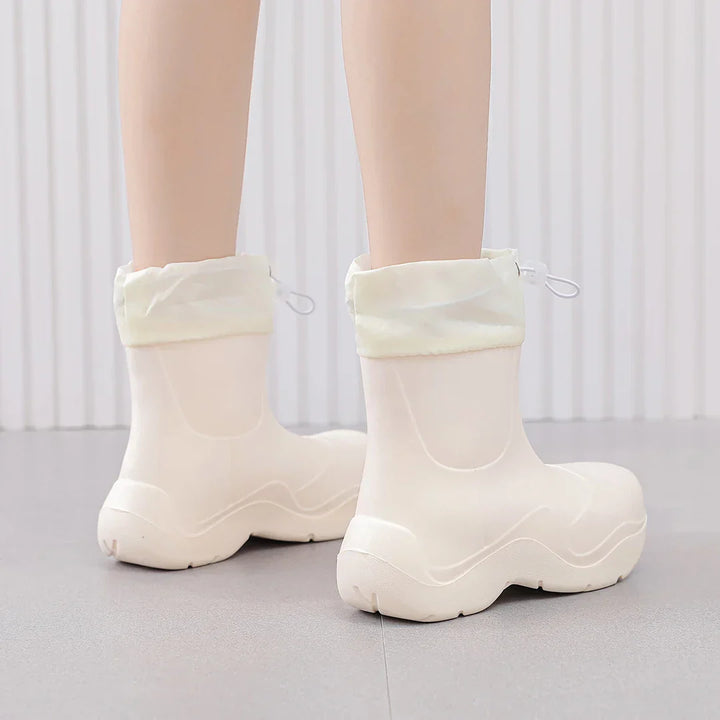 Regenstiefel für den Herbst - Wasserdichte Ankle Gummistiefel mit Strick-Design und rutschfester Sohle für Damen
