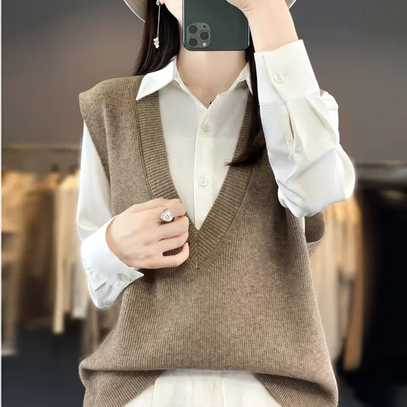 Pullunder für den Herbst - Elegante Strickpullover mit tiefem V-Ausschnitt für Damen