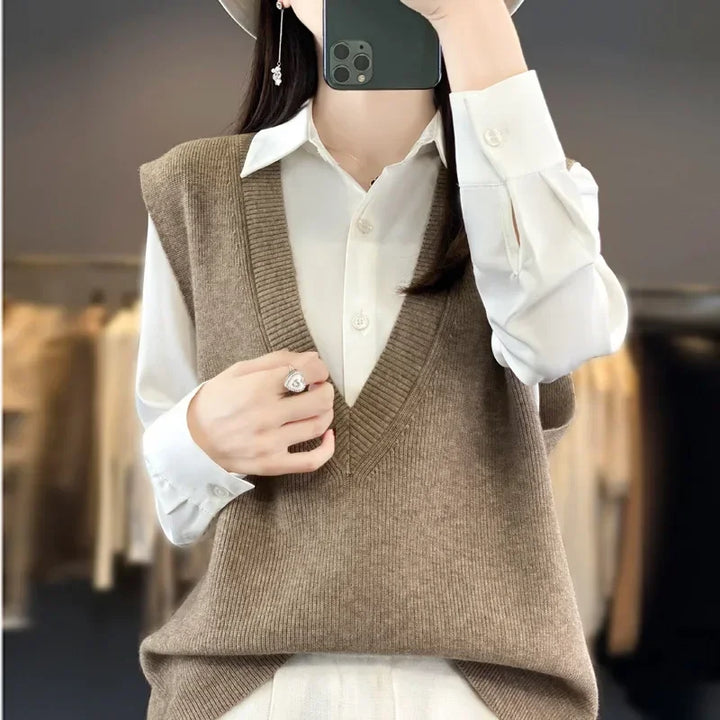 Pullunder für den Herbst - Elegante Strickpullover mit tiefem V-Ausschnitt für Damen