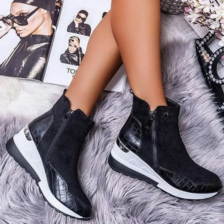 Stiefeletten mit Keilabsatz für Damen - Modische Sneaker Boots mit Plateau-Sohle & Reißverschluss für Herbst/Winter