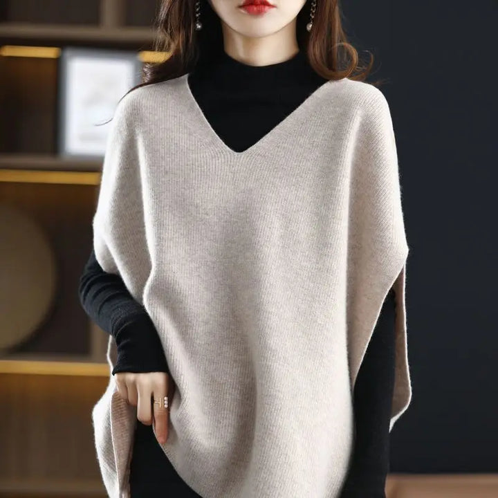 Pullunder für den Herbst - Oversized Strickpullover mit V-Ausschnitt für Damen