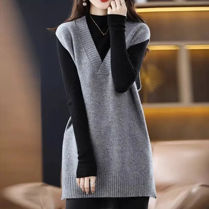 Pullunder für den Herbst - Lange Strickpullover mit V-Ausschnitt für Damen