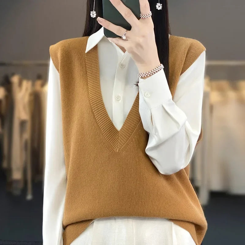 Pullunder für den Herbst - Elegante Strickpullover mit tiefem V-Ausschnitt für Damen