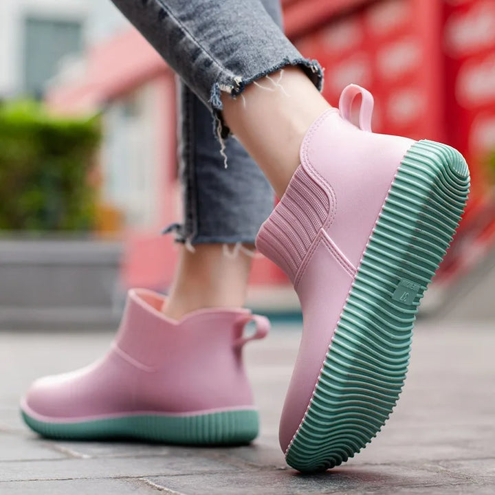 Regenstiefel für den Herbst - Wasserdichte Bequeme Ankle Gummistiefel mit Strick-Bund für Damen