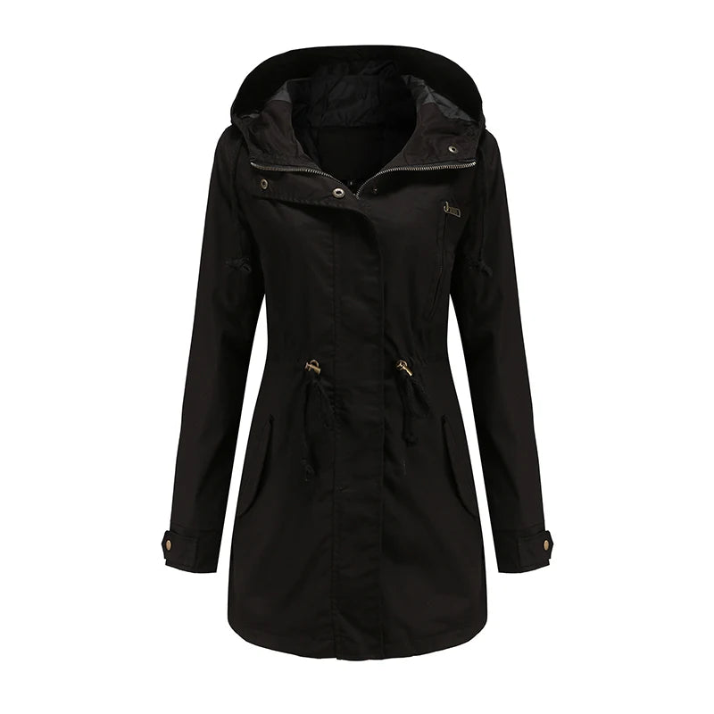 Mila Regenjacke -  Wasserfeste Lange Damen Jacke mit Kapuze