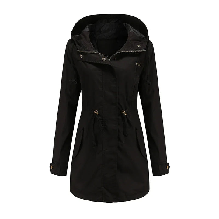 Regenjacke für den Herbst -  Wasserfeste Lange Übergangsjacke mit Kapuze für Damen
