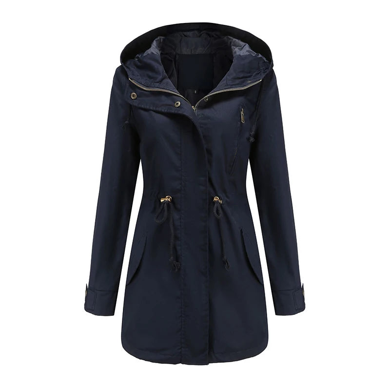 Mila Regenjacke -  Wasserfeste Lange Damen Jacke mit Kapuze