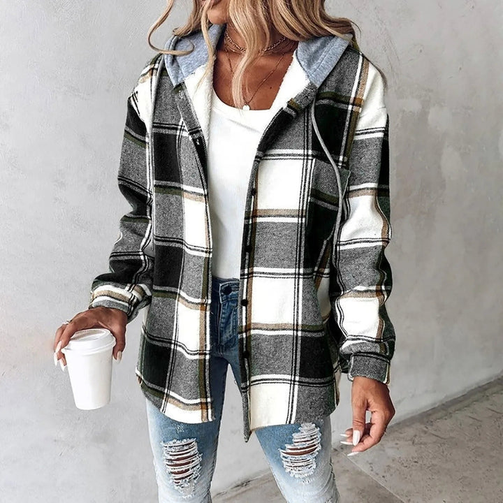 Flanellhemd für Herbst & Winter - Karierte Bluse mit Kapuze und Brusttaschen für Damen