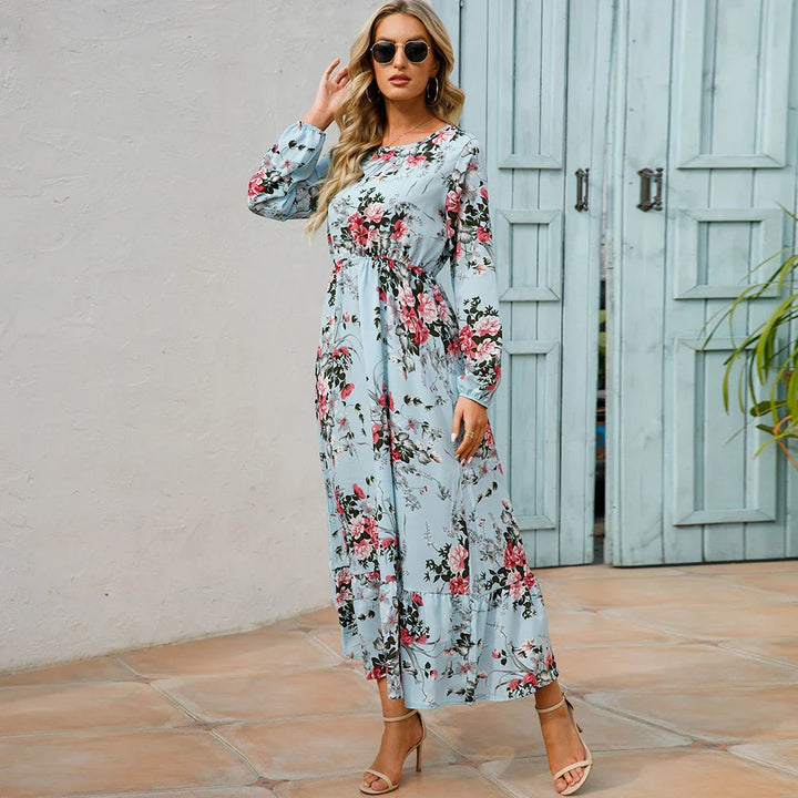 Maxikleid für Damen - Elegante Sommerkleid mit Blumenmuster und langen Ärmeln