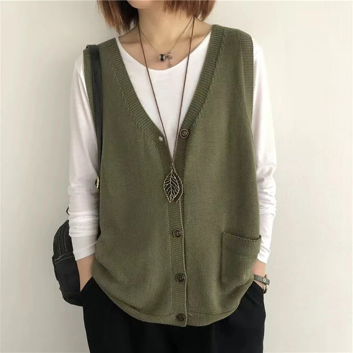 Strickweste für den Herbst - Vintage Ärmellose Strickweste mit V-Ausschnitt für Damen