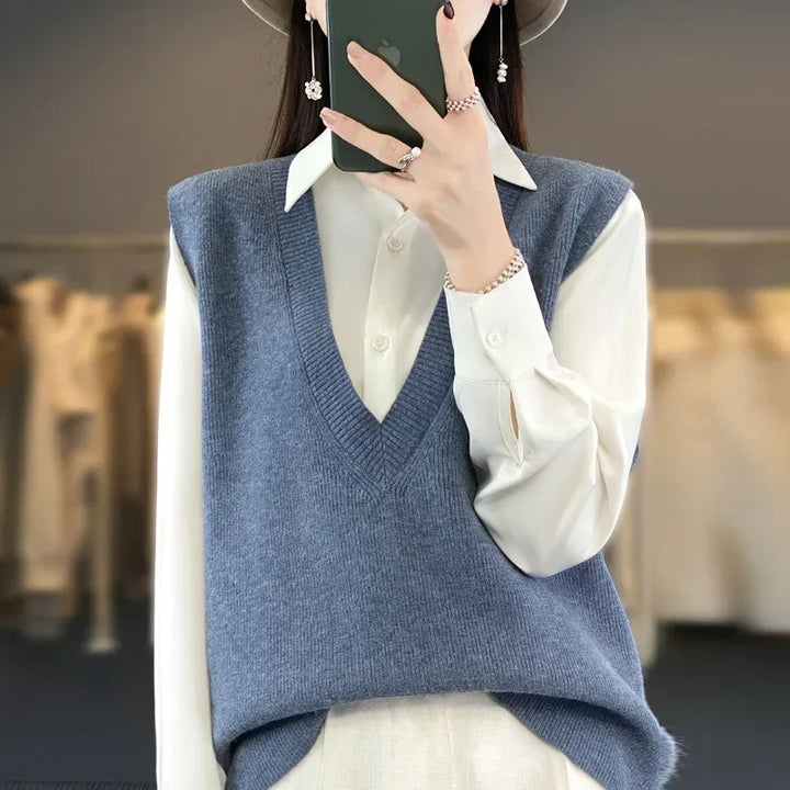 Pullunder für den Herbst - Elegante Strickpullover mit tiefem V-Ausschnitt für Damen