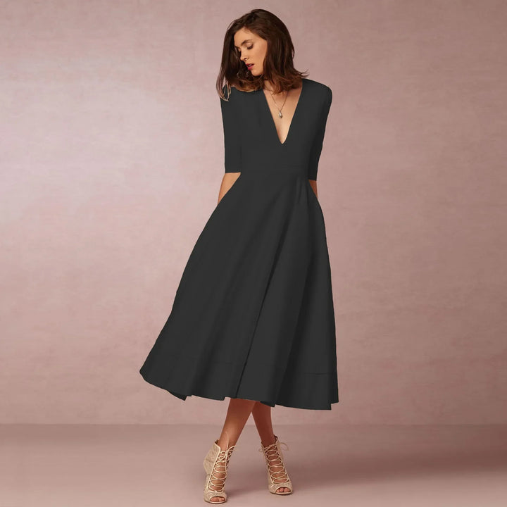 Abendkleid für Damen - Elegantes Midikleid mit V-Ausschnitt