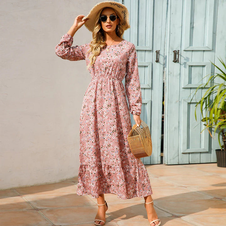 Maxikleid für Damen - Elegante Sommerkleid mit Blumenmuster und langen Ärmeln