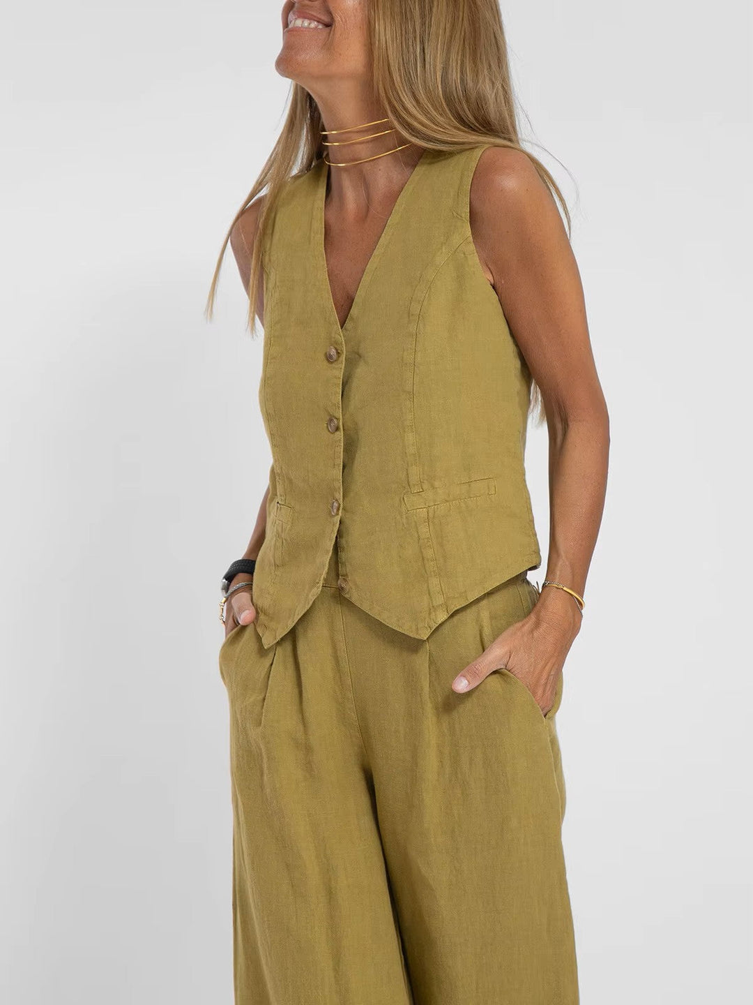 Zweiteiler für Damen - Twin Set mit Weste und Palazzo Hose für Sommer