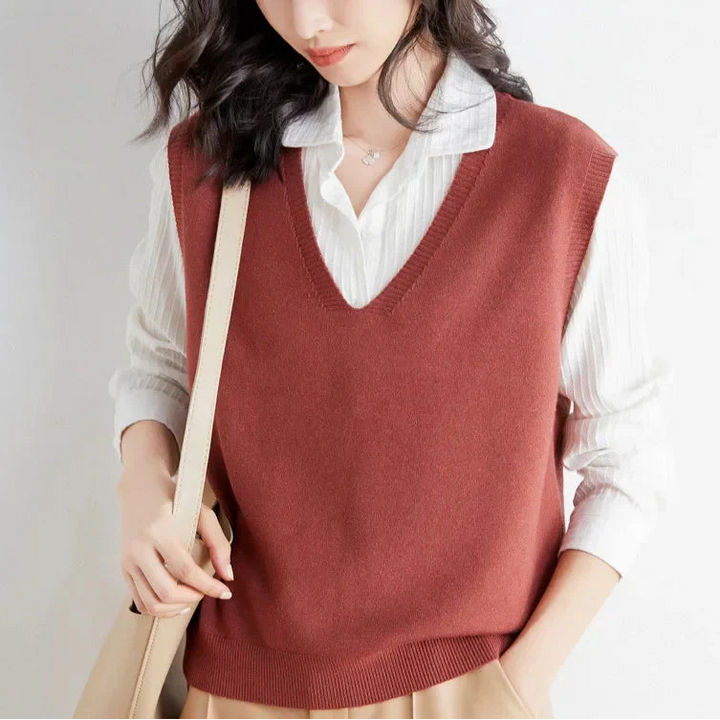 Pullunder für den Herbst - Trendy Strickpullover mit V-Halsschnitt für Damen