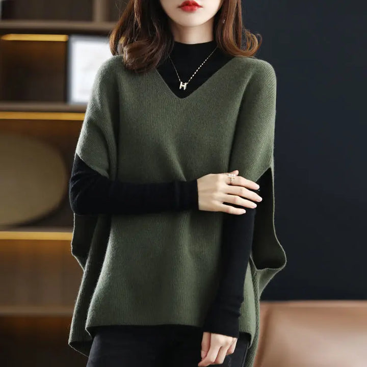 Pullunder für den Herbst - Oversized Strickpullover mit V-Ausschnitt für Damen