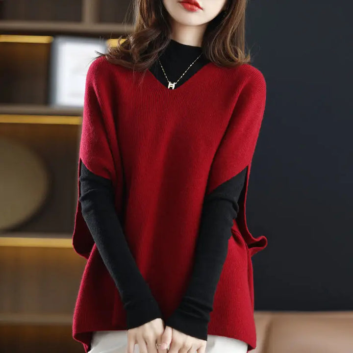 Pullunder für den Herbst - Oversized Strickpullover mit V-Ausschnitt für Damen