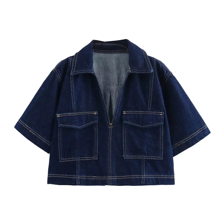 Jeans Zweiteiler Set - Crop Jeanshemd mit Jeansrock