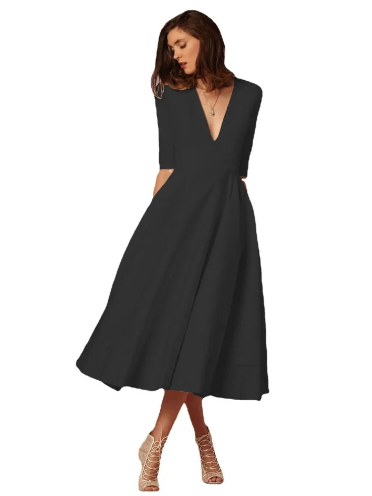 Abendkleid für Damen - Elegantes Midikleid mit V-Ausschnitt