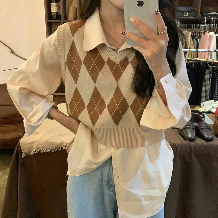 Pullunder für den Herbst - Vintage Kürze Strickpullover mit V-Ausschnitt für Damen