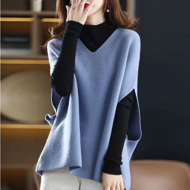 Pullunder für den Herbst - Oversized Strickpullover mit V-Ausschnitt für Damen