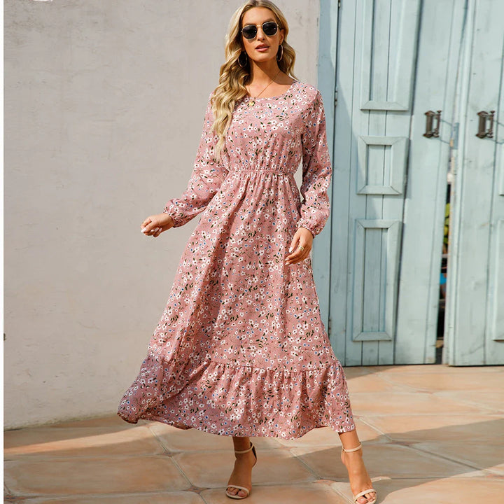 Maxikleid für Damen - Elegante Sommerkleid mit Blumenmuster und langen Ärmeln