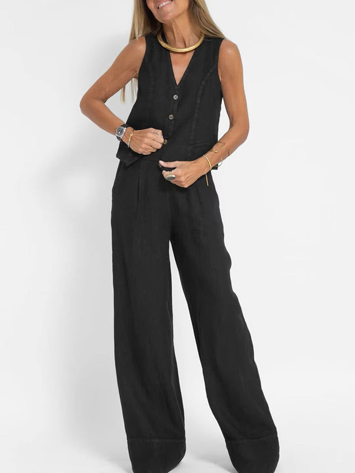 Zweiteiler für Damen - Twin Set mit Weste und Palazzo Hose für Sommer