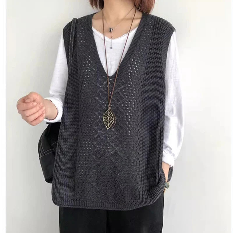 Pullunder für den Herbst - Ärmellose Lange Strickpullover mit V-Ausschnitt für Damen