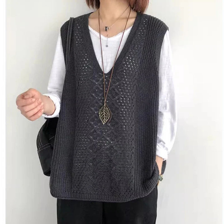 Pullunder für den Herbst - Ärmellose Lange Strickpullover mit V-Ausschnitt für Damen